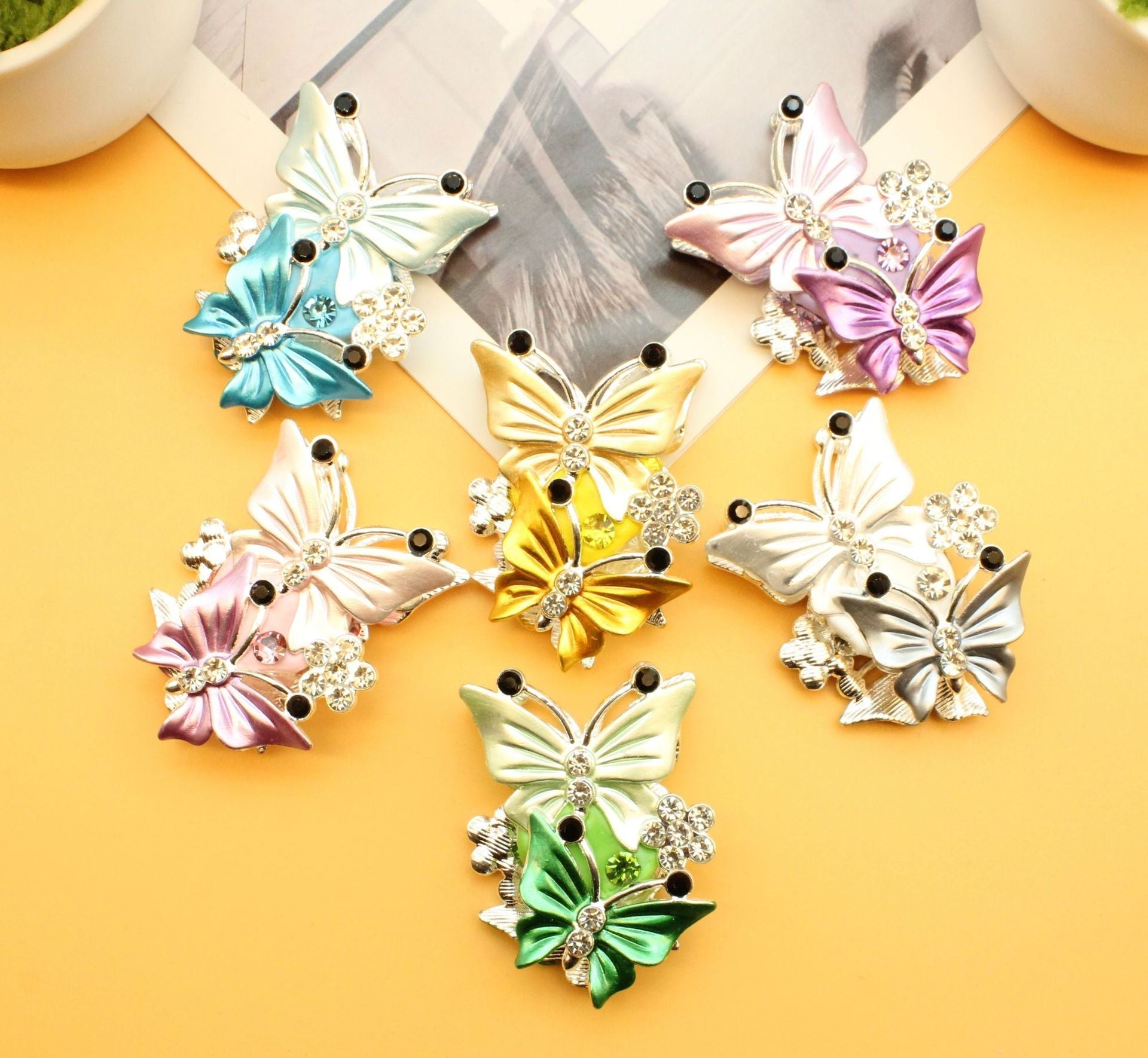 Wholesale Multicolor Double-Sided Rhinestone Butterfly Straight Hole Bead