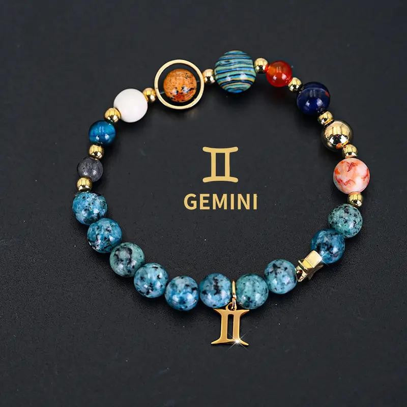 Wholesale eight planets and twelve zodiac signs bracelet blue black spot stone bracelet