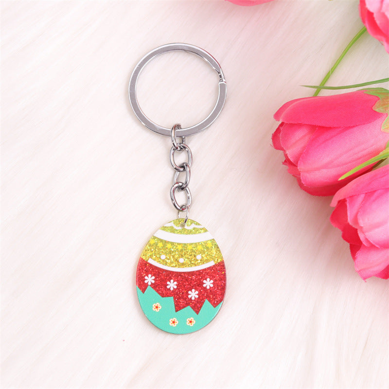 Wholesale Easter Eggs, Acrylic Colored Floral Rabbit Keychains
