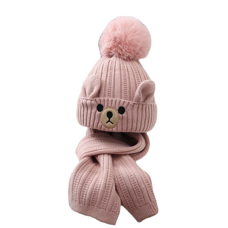 Wholesale Children's Hat Scarf Set Baby Plus Velvet Warm Toddler Pullover Kids Beanie