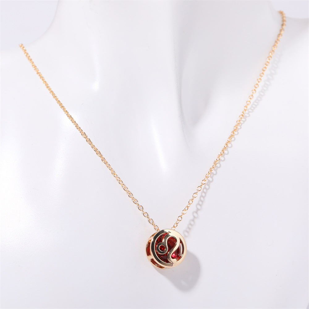 Wholesale Double sided hollow twelve contion gold-plated necklace