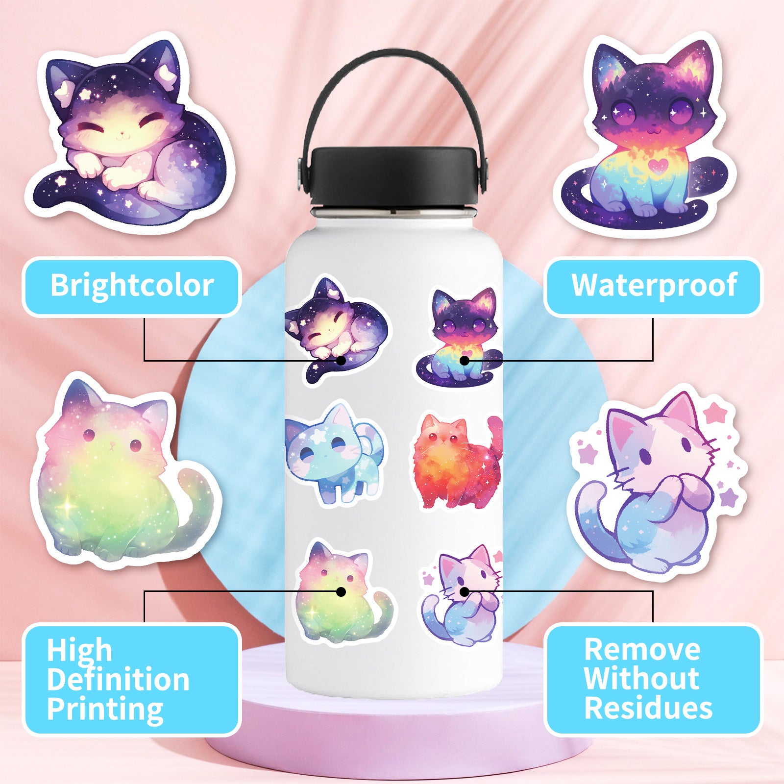 Wholesale 50 Cute Cartoon sy Starry Sky Cat Creative Stickers