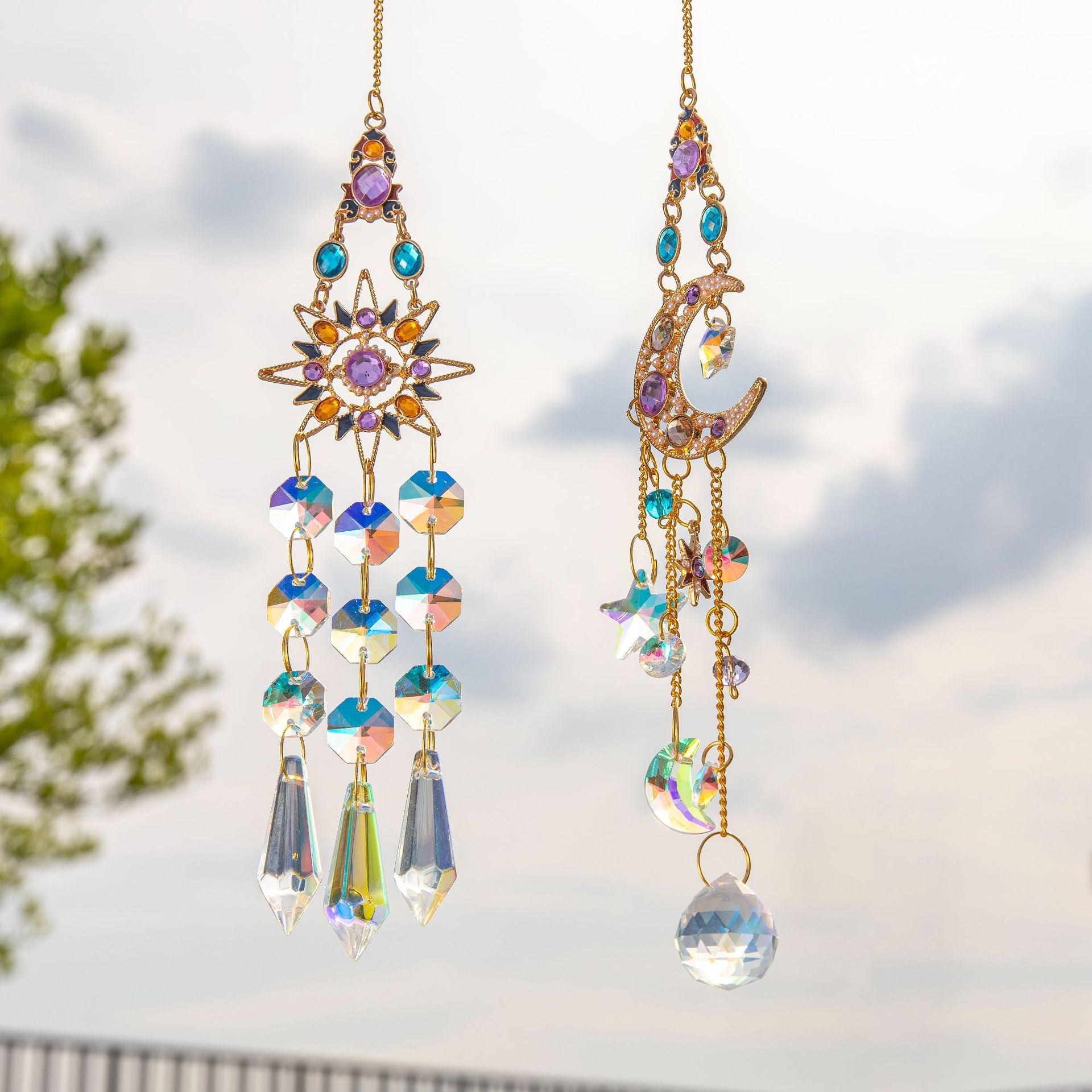 Wholesale Color Diamond Sun Moon Crystal Sun Catcher Rainbow Decoration