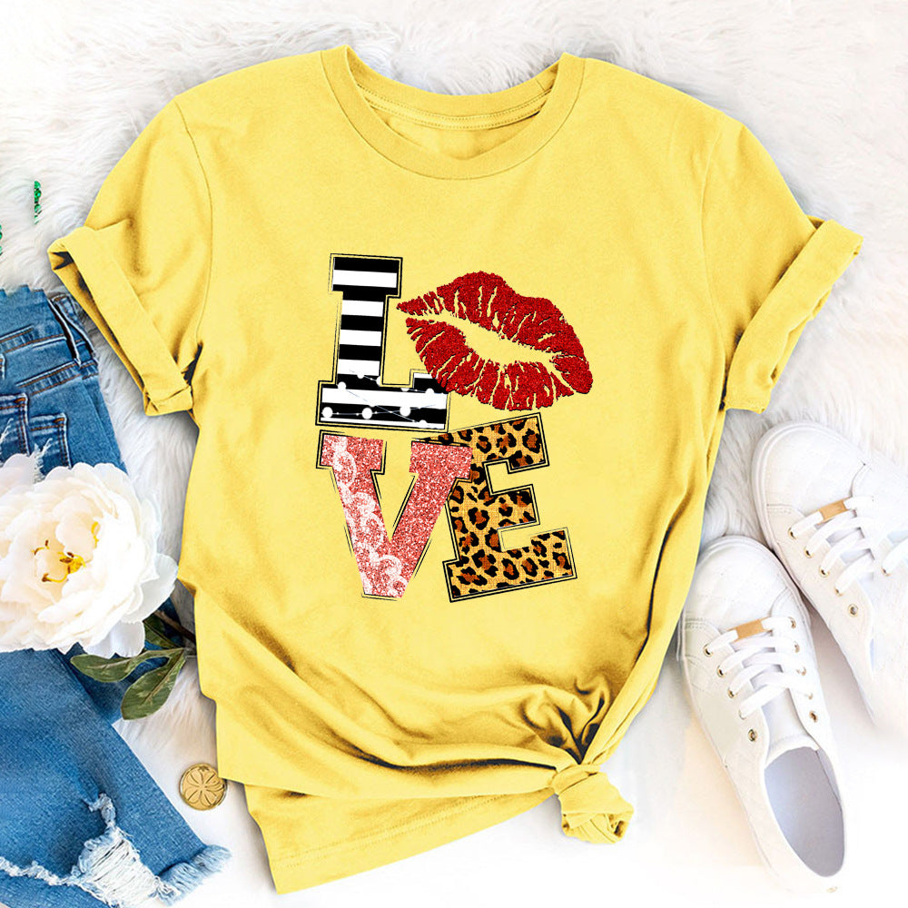 Wholesale Valentine's Day LOVE letter print short sleeves