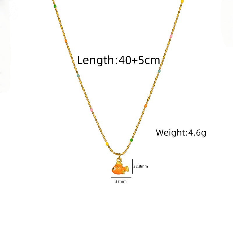 Wholesale Rice Bead Dripping Oil Cartoon Fish Stainless Steel Necklace