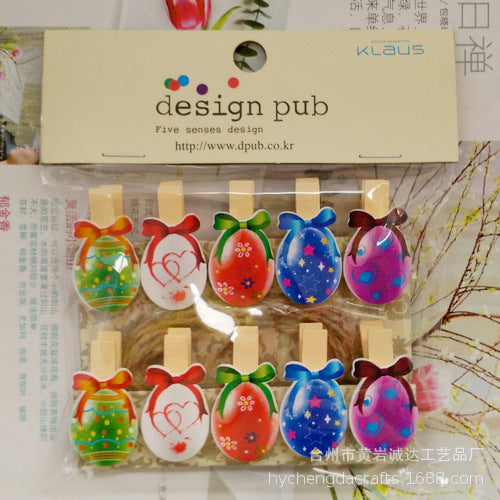 Wholesale Easter element collection cartoon rabbit clip hanging photo wall kindergarten flower shop card Easter egg small wooden clip