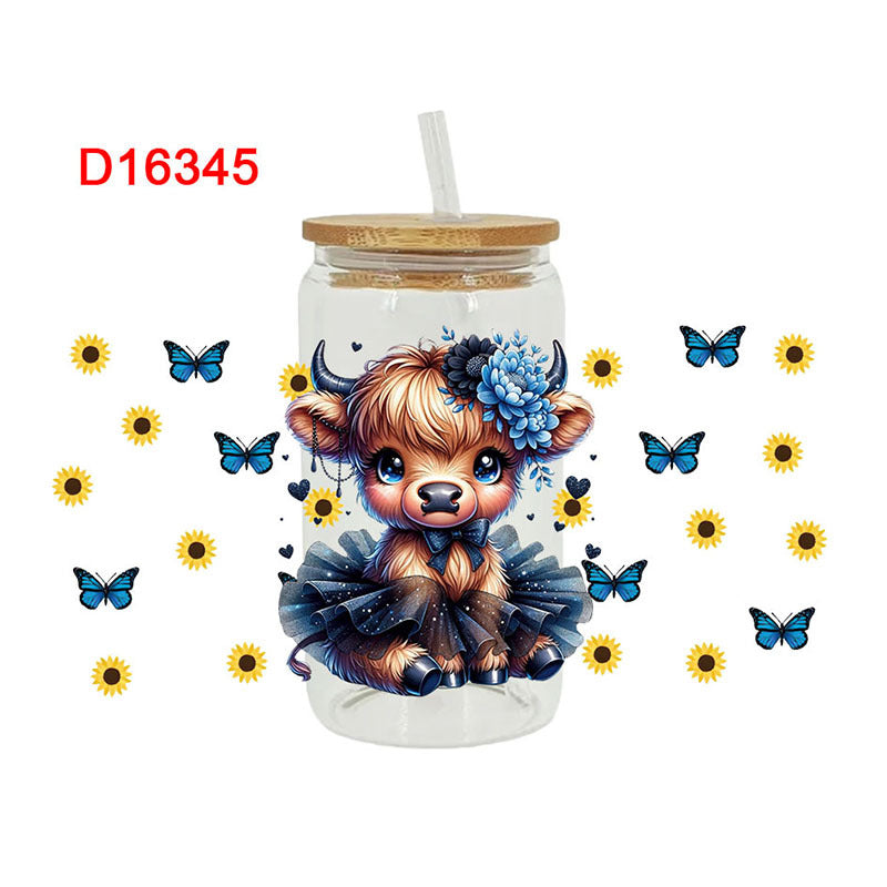 Wholesale Colorful flower calf   16oz Cup UV DTF Wraps