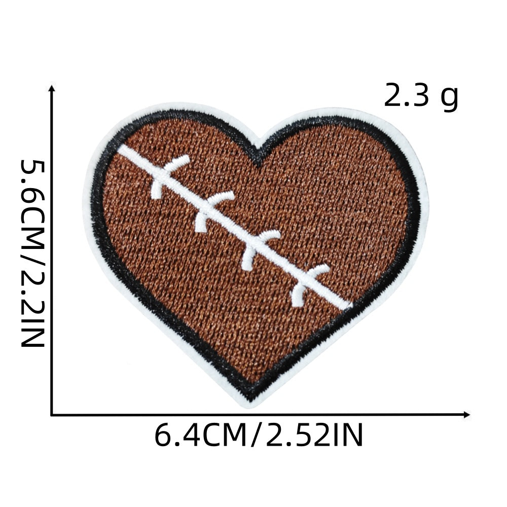 Wholesale Heart Shaped Sports Embroidered Patch Cartoon Soccer Basketball Bowling Design Polyester Thread Hat Decorative Accessory Fashion Craft Supply