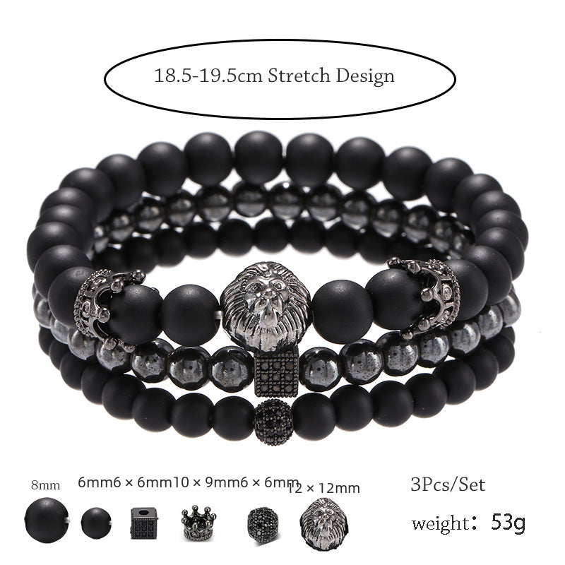 Wholesale vintage black frosted bracelet zircon crown diamond ball dice lion head beads bracelet suit