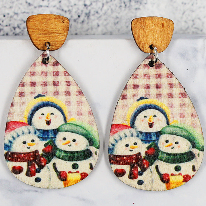 Wholesale Christmas Wood Santa Claus Christmas Tree Cute Snowman Earrings