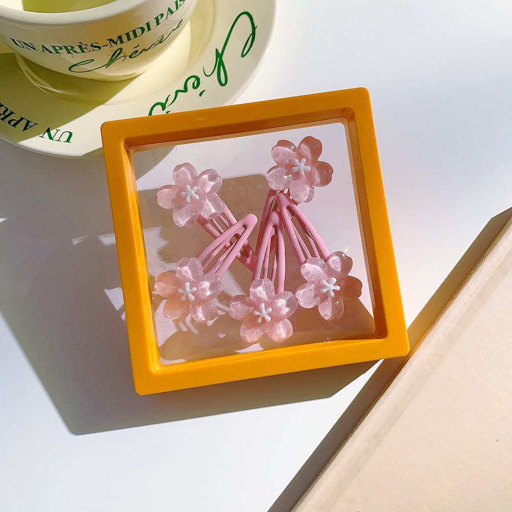 Wholesale pink flowers fresh and versatile style bb clip girls side clip broken hair clip