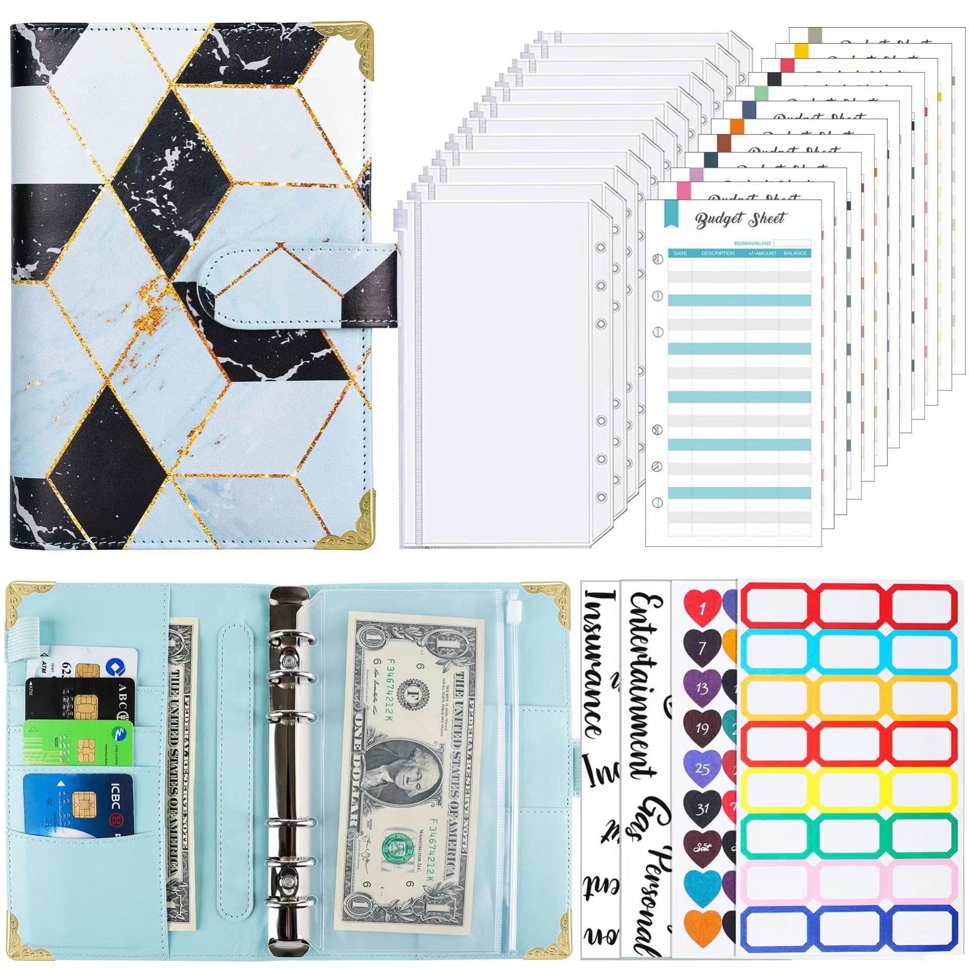 Wholesale A6 Loose Leaf Envelope PU Loose Leaf Ledger with Sticker Loose Leaf Notebook