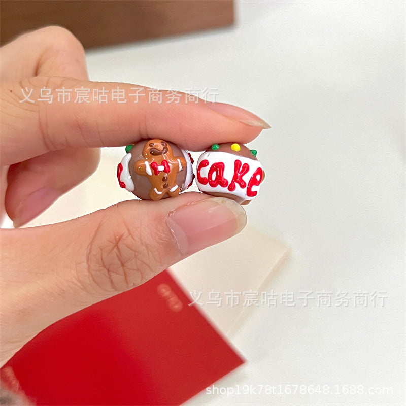 Wholesale 10pcs Coffee red Christmas Snowman hand painted beads