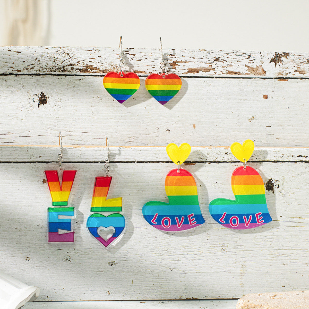Wholesale Valentine' s Day Rainbow Love Acrylic Earrings