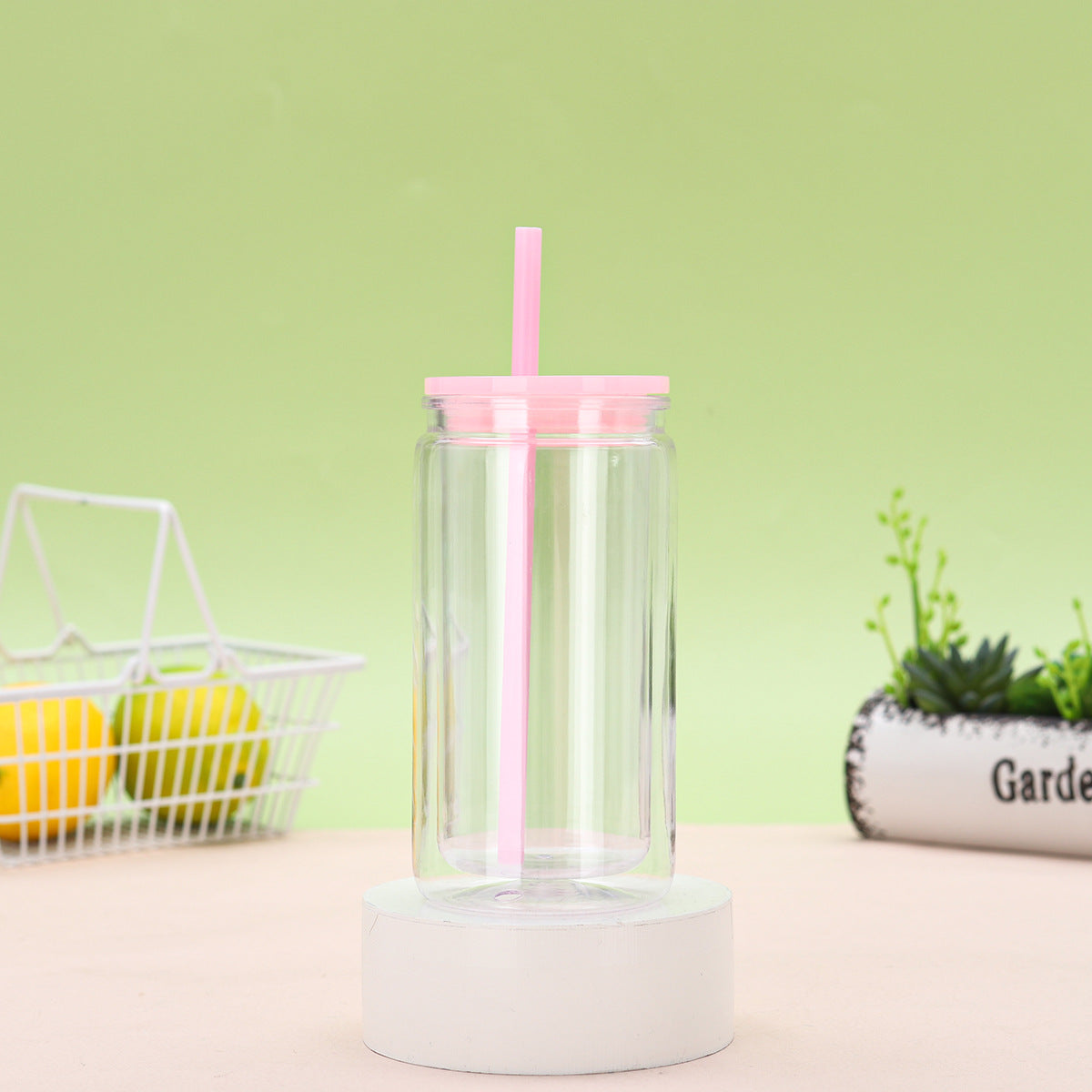 Wholesale Double Layer 16oz Plastic Cup Environmentally Friendly Acrylic Jelly Color Mason Cup Color Lid Can Be DIY Can Be Sticker