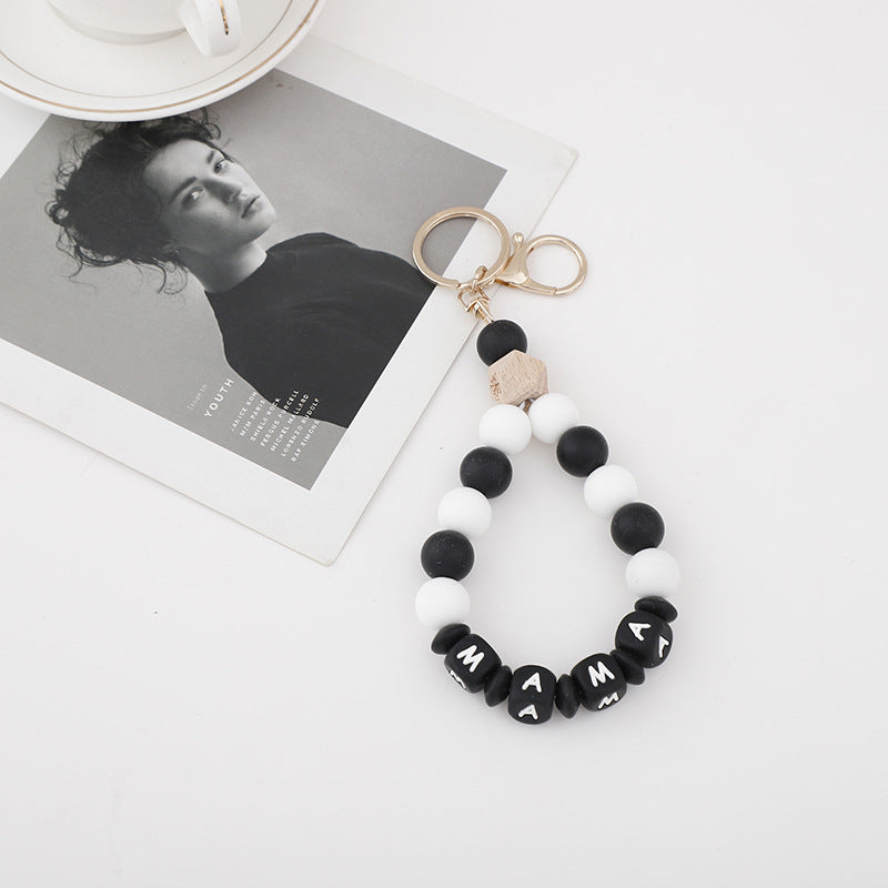 Wholesale 10PCS Square Letter Round Silicone Beads Keychains