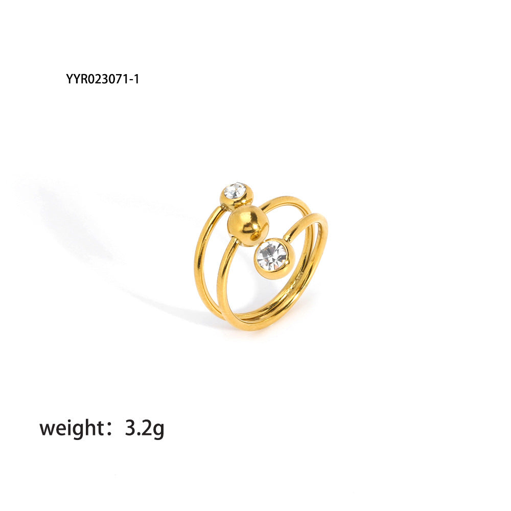 Wholesale Titanium Steel Gold Ball Open Adjustable Ring