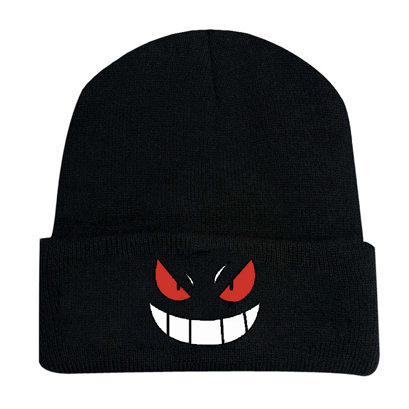Wholesale Halloween Spoof Scary Smiley Face Printed Knitted Hood Velvet Cold Hat