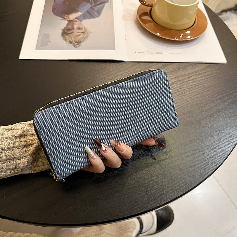 Wholesale Long Simple Zipper Canvas Wallet