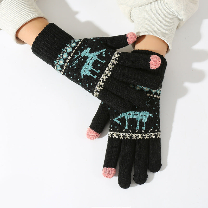Wholesale Christmas Deer Plus Velvet Thickened Cold-proof Cycling Touch Screen Knitted Gloves