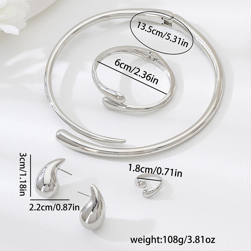 Wholesale Drop Design Jewelry Set Retro Elegant Alloy Necklace Bracelet Earrings Ring Set Electroplated Party Wear Gift Resale