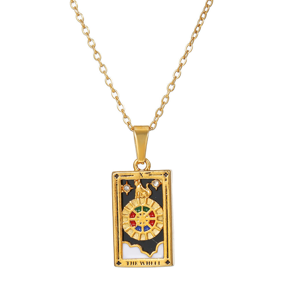 Vintage Stainless Steel Oil Drop Tarot Pendant Clavicle Chain