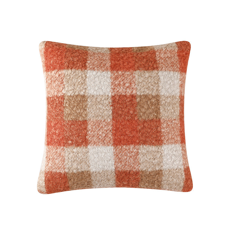 Wholesale Warm orange and brown plaid gradient wool pillow cushion cover
