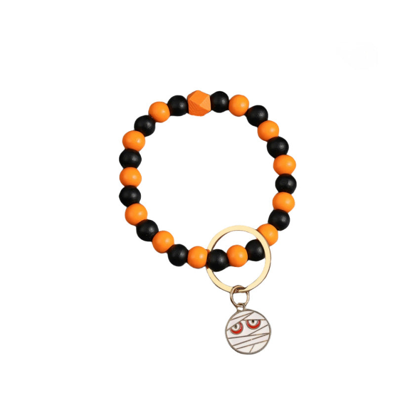 Wholesale Halloween Pumpkin Wooden Beaded Wrist Keychain