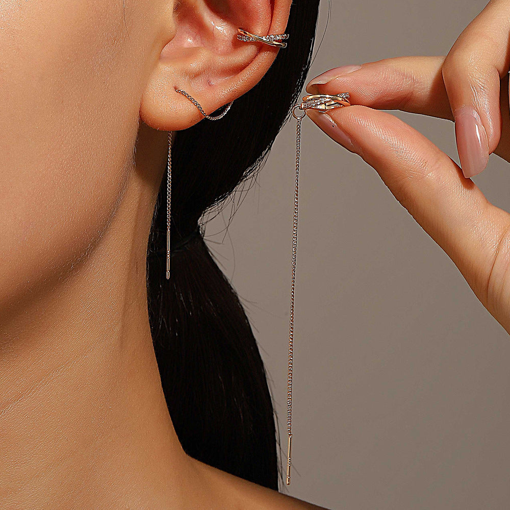Wholesale Copper Electroplated Long Chain Tassel Ear Cuff Clip For Women No Piercing Stylish Everyday Jewelry Accessory