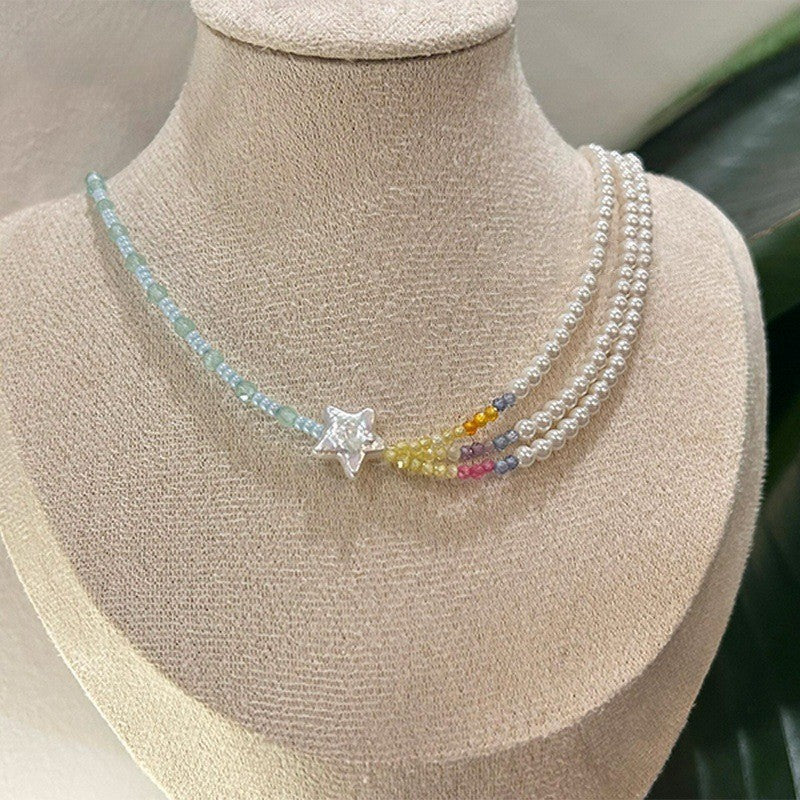 Wholesale Spring and Summer Fresh Light Blue Niche Beaded Necklace