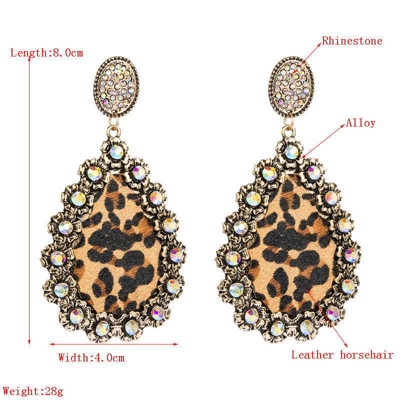 Wholesale Leopard leather diamond studded colorful sequin earrings