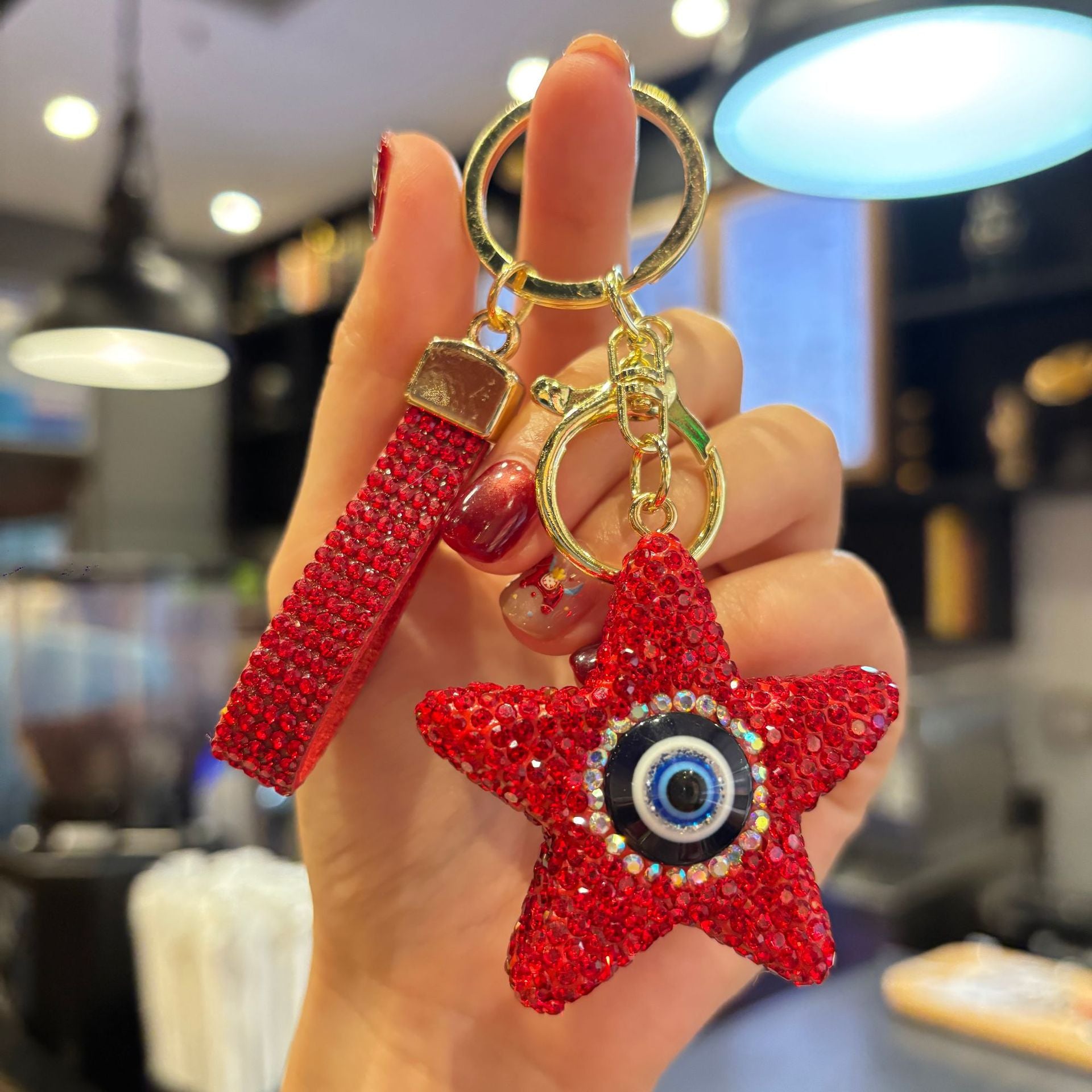 Wholesale Full Rhinestone Star Demon Eye Car Keychain