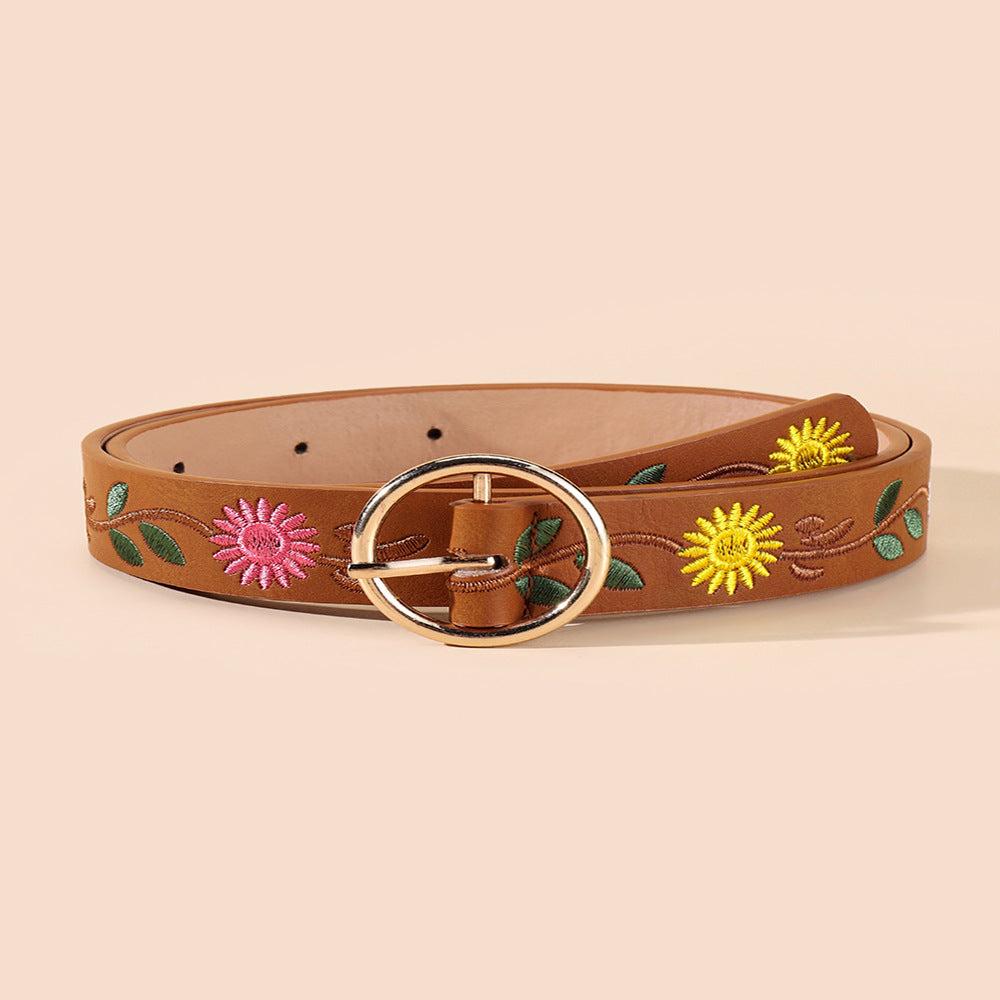 Wholesale Chrysanthemum embroidered back buckle belt