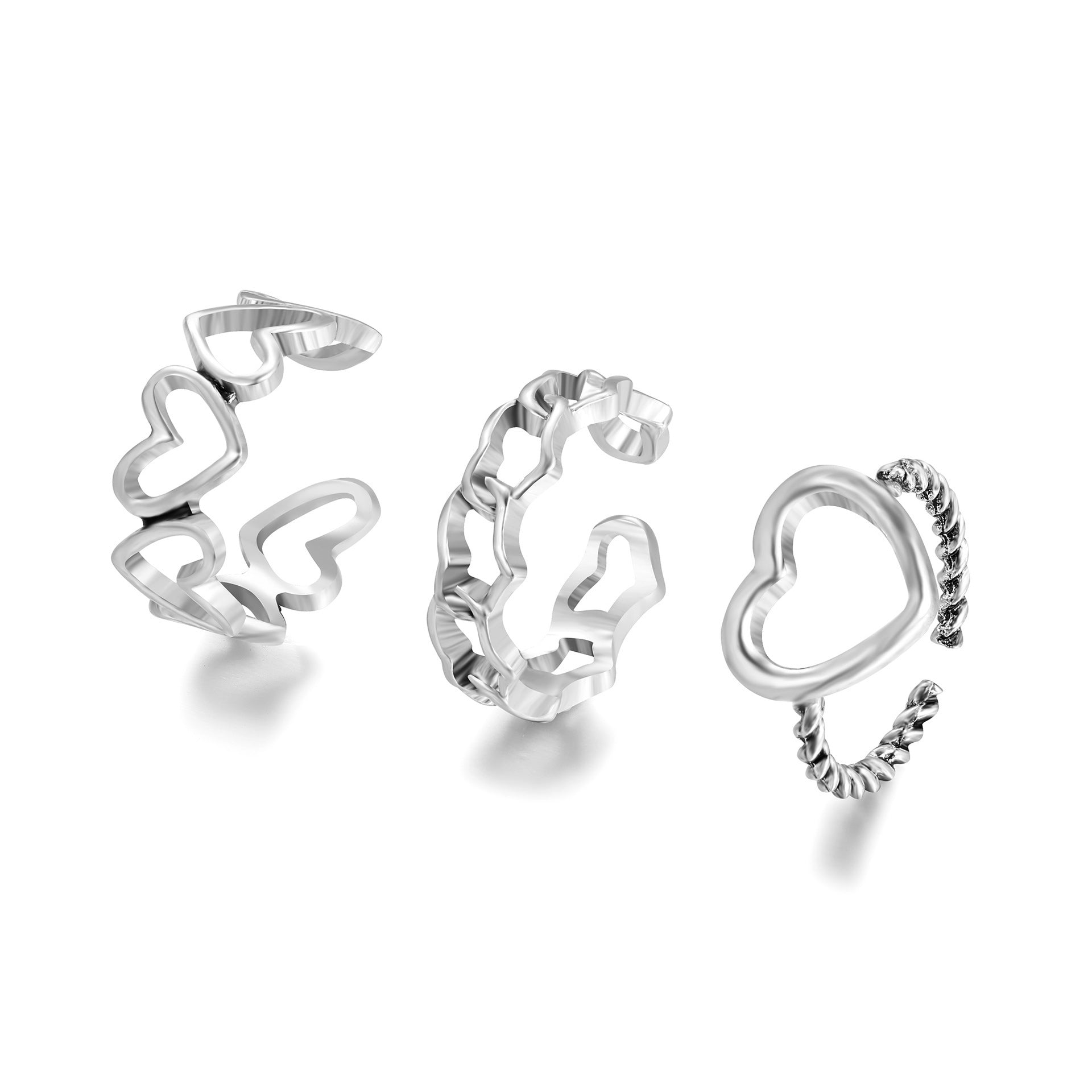 Wholesale Hollow Heart Alloy Ring 3-piece Set
