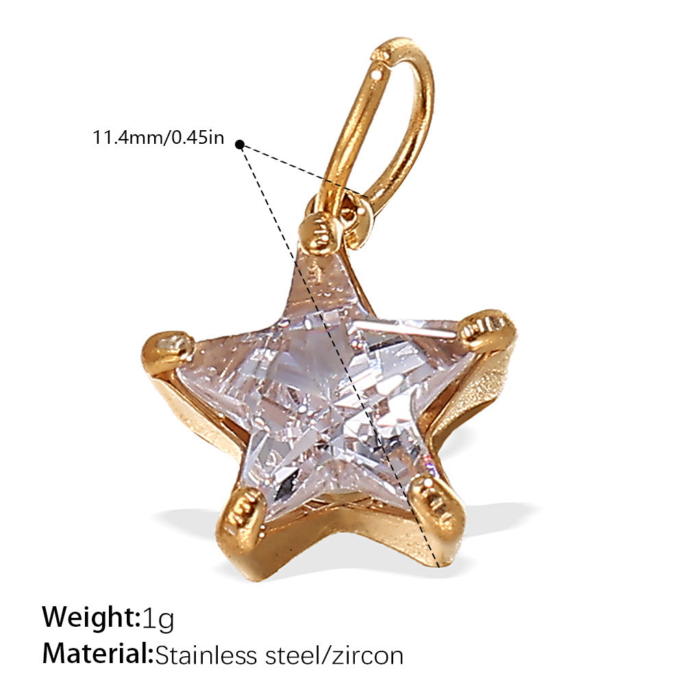 Wholesale Stainless steel 18K gold-plated geometric colorful gemstone rectangular star pendant necklace