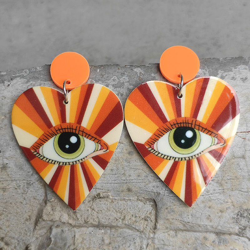 Wholesale 2 Pairs/Pack Heart Shape Eyes Rainbow Retro Disco Ball Acrylic Earrings