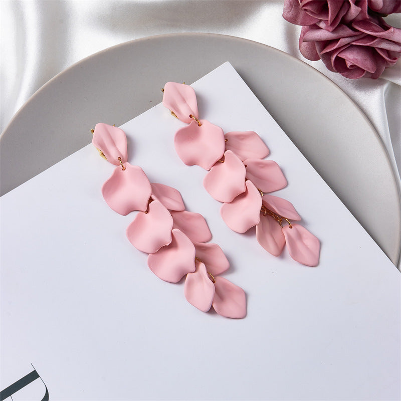 Wholesale Exaggerated Rose Petals and Leaves Long Earrings