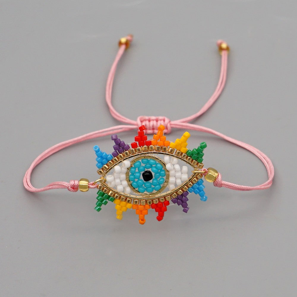 Wholesale Rainbow Lucky Eye Beads Woven Heart Bracelet