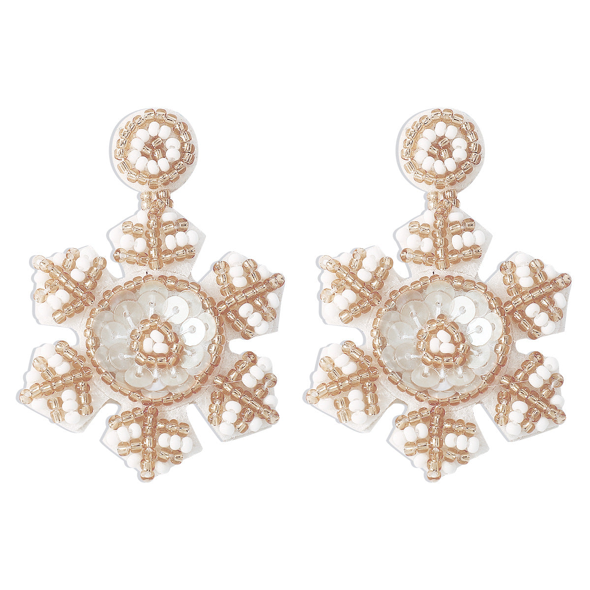 Wholesale Handmade Christmas Snowflake Beaded and Sequined Earrings
