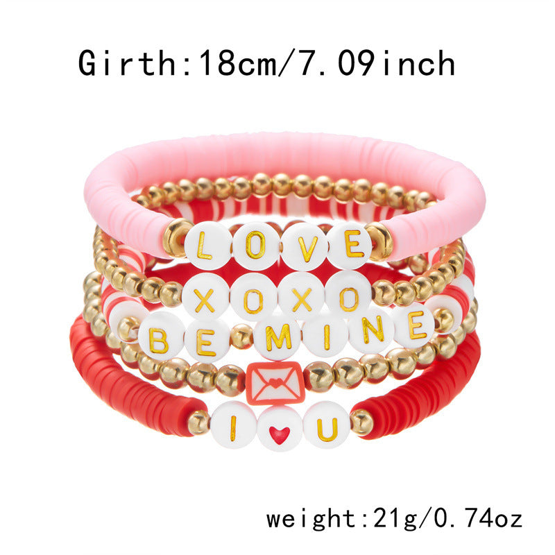 Wholesale Valentine' s Day Multi layered Pink Love Clay Bead bracelet