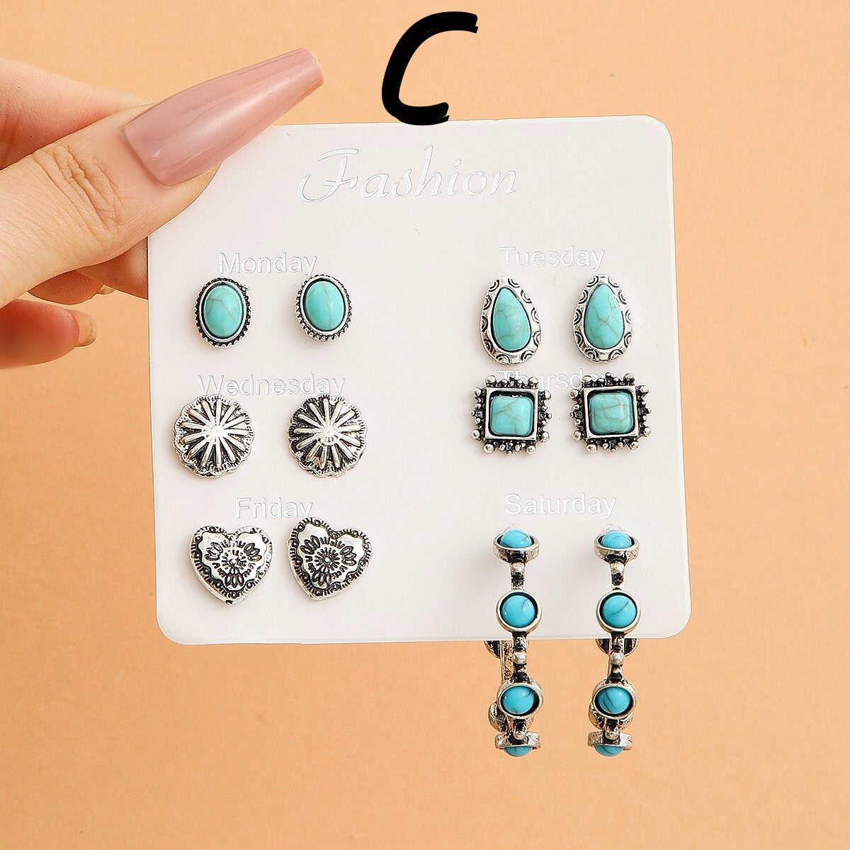 Wholesale 6 Pairs Bohemian Turquoise Drop Earrings Set Arrow Heart Flower Tassel Ethnic Style Chic Jewelry Accessory For Everyday Wear