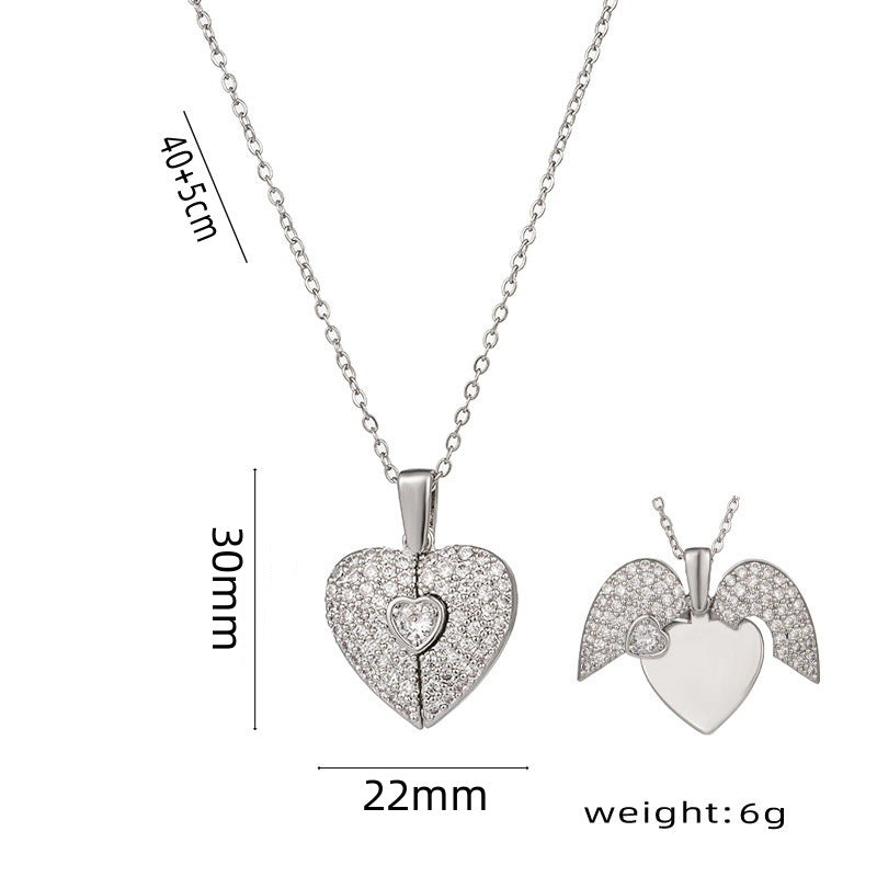 Wholesale Open and close heart-shaped wing pendant titanium steel necklace