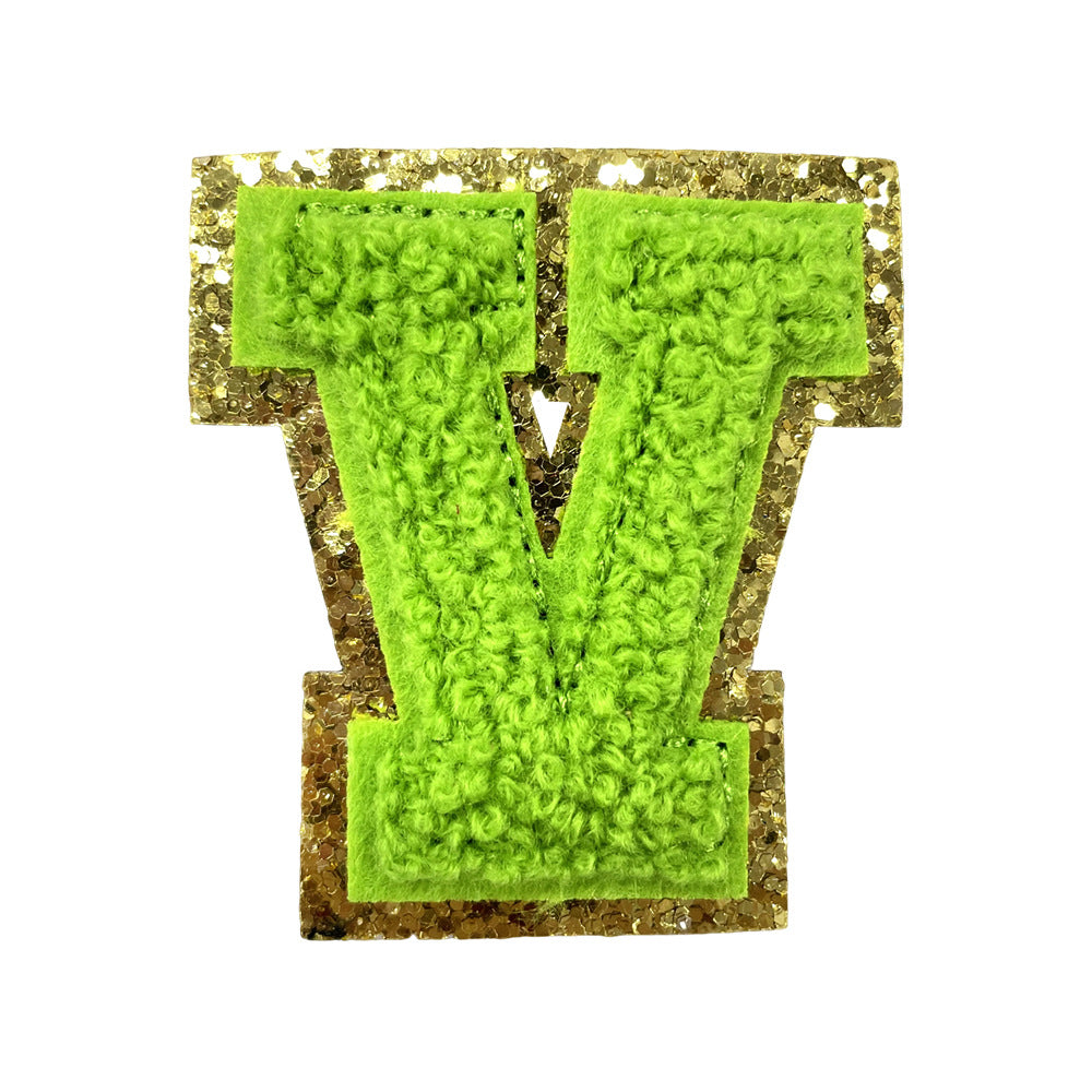 Wholesale Gold Glitter A Z Letter Patches Towel Embroidery Appliques Self Adhesive For Coats Stylish DIY Fashion Accessory