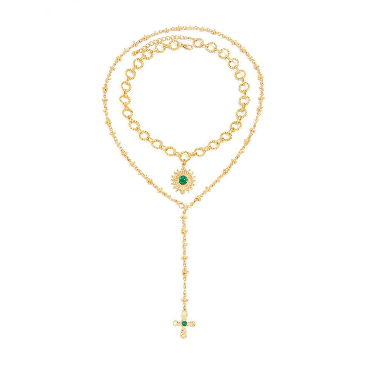 Wholesale Golden teardrop shaped heart-shaped cross pendant necklace