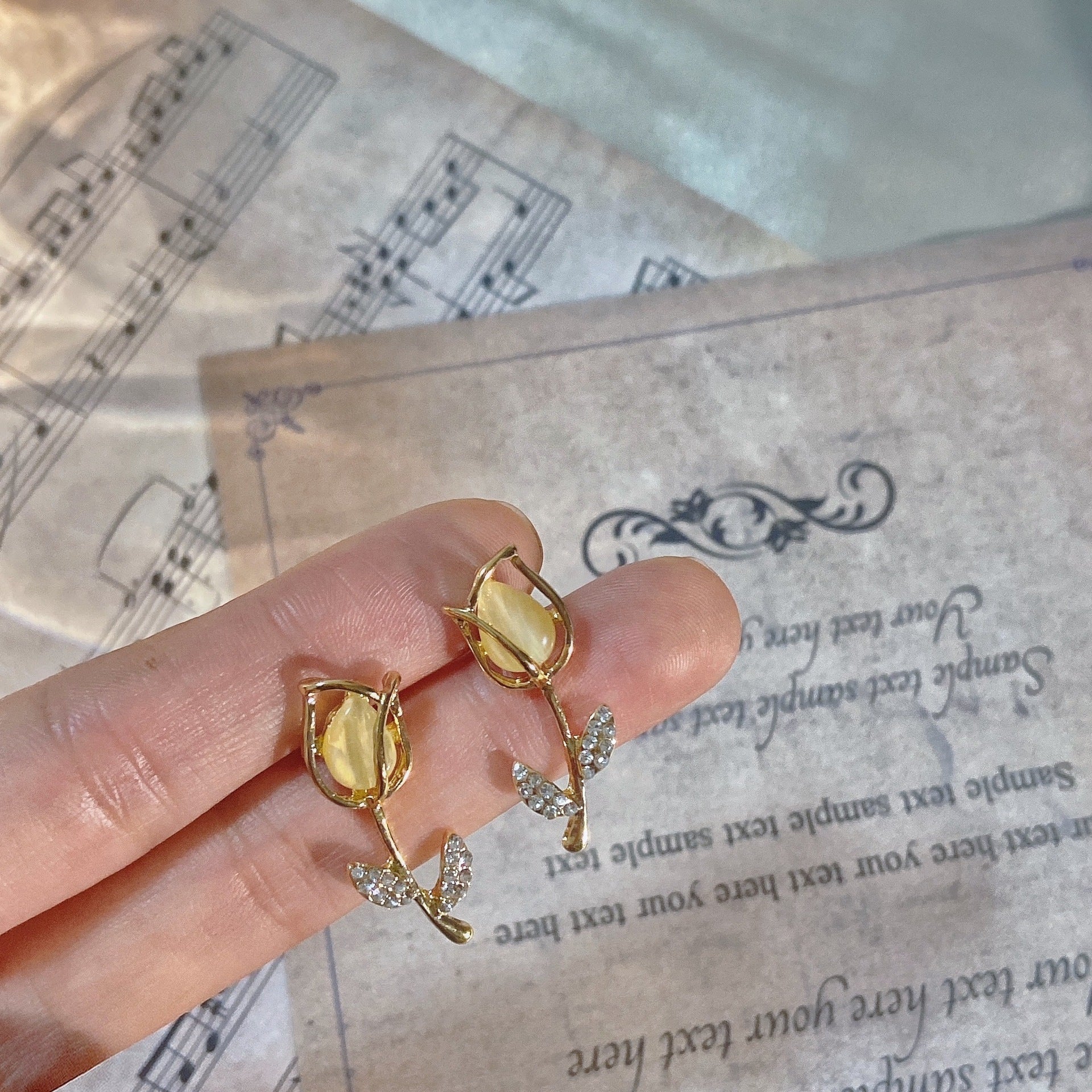 Wholesale S925 silver needle leaf rose small fresh flower earrings