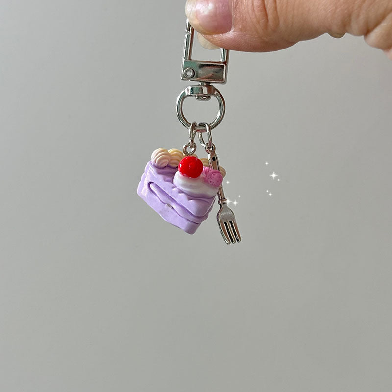 Wholesale Small Dessert Cake Metal Fork Keychain
