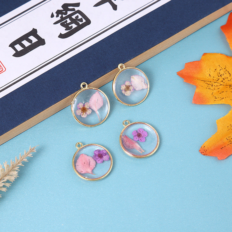 Wholesale Alloy 10pcs/pack Round Natural Glue Drop Dried Flower Pendant Accessories Handmade DIY Jewelry Earrings Necklace Bracelet Small Hanging Material