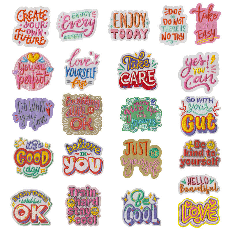 Wholesale Embroidered Inspirational Quote Patches Set 22 Pieces Star Motif Iron On Decorative Fashion Accessory For Coats Gift