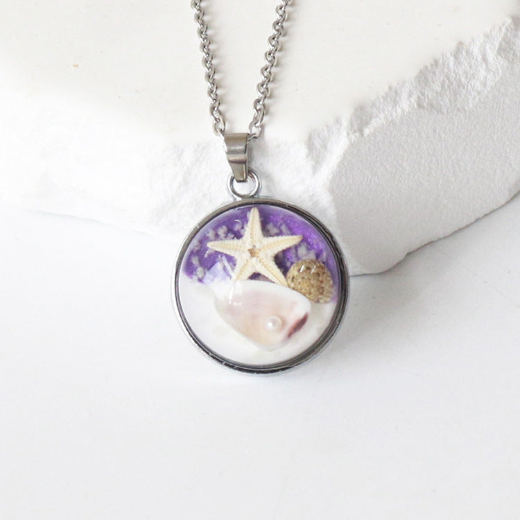 Wholesale 6pcs Luminous Conch Shell Specimen Resin Necklace