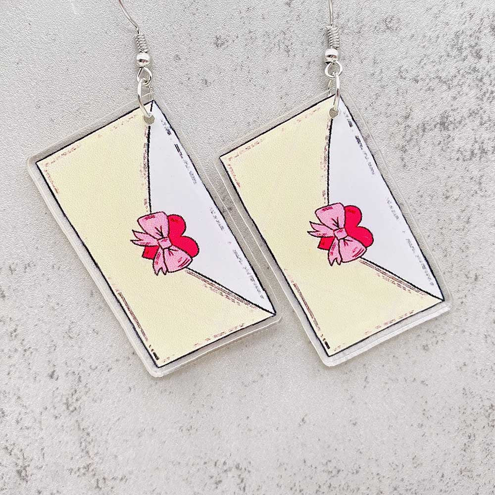 Wholesale Valentine's Day Heart Cat Envelope Acrylic Earrings